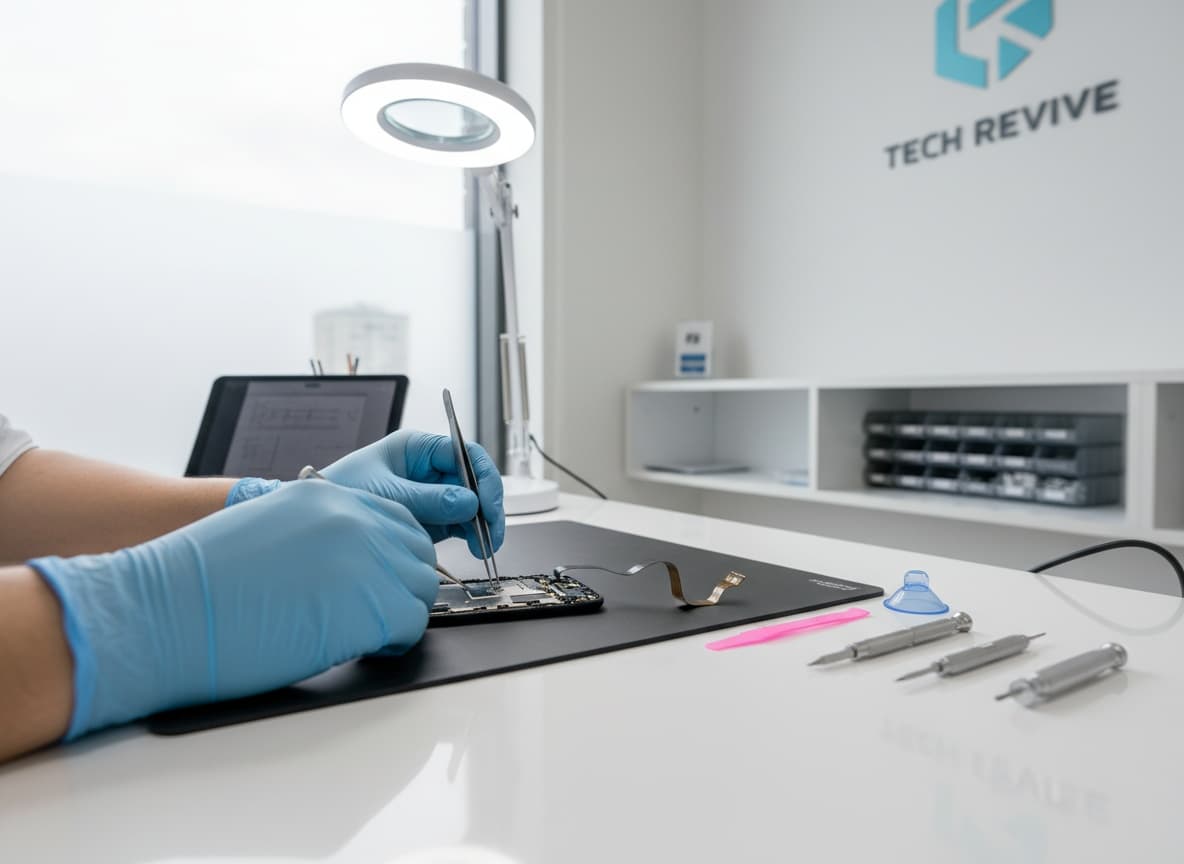Mobile repair technician working on a smartphone